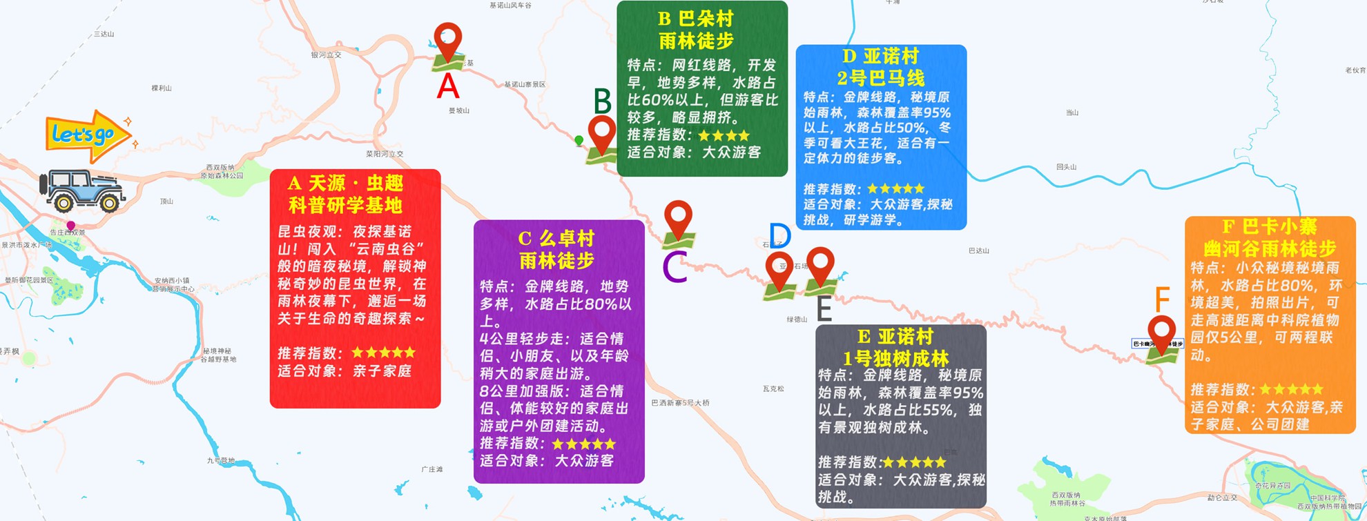 西双版纳雨林徒步路线导览图